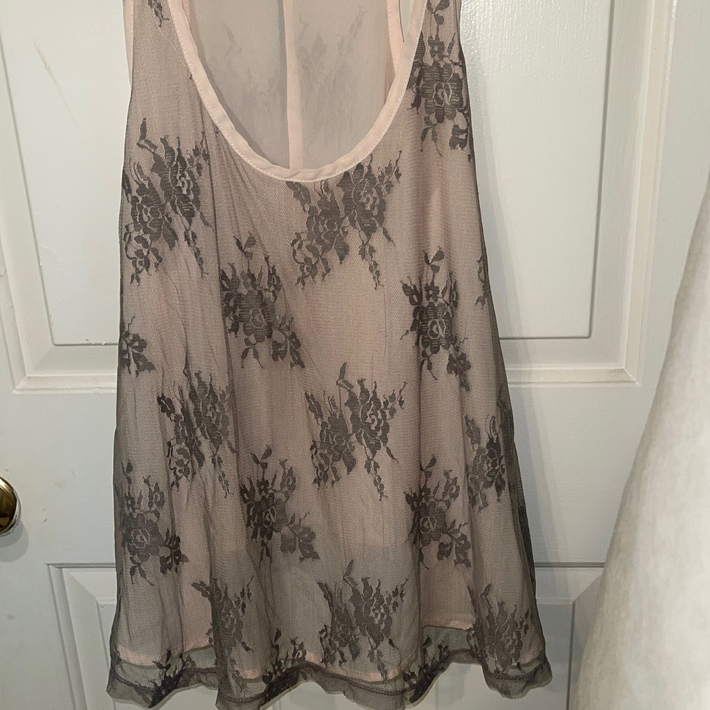 Gray Flowy tank with light pink under